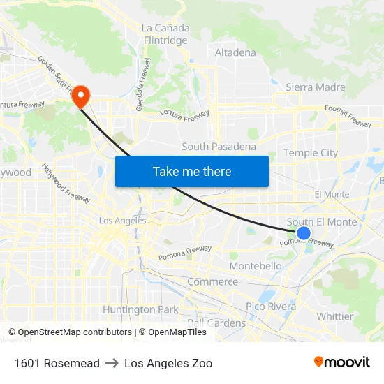 1601 Rosemead to Los Angeles Zoo map
