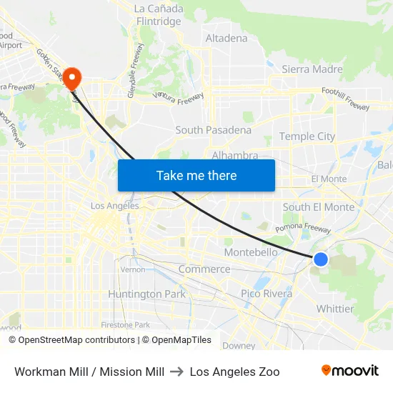 Workman Mill / Mission Mill to Los Angeles Zoo map
