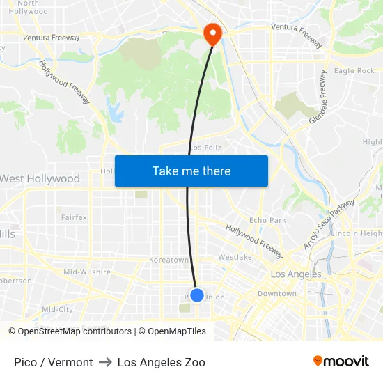 Pico / Vermont to Los Angeles Zoo map
