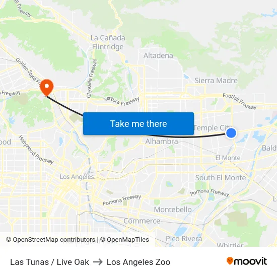 Las Tunas / Live Oak to Los Angeles Zoo map
