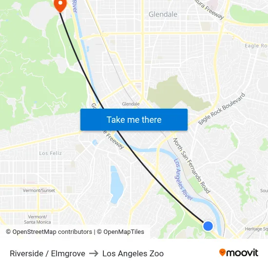 Riverside / Elmgrove to Los Angeles Zoo map