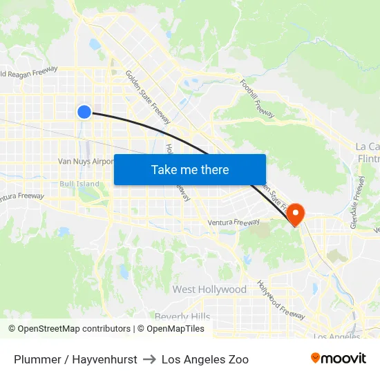 Plummer / Hayvenhurst to Los Angeles Zoo map