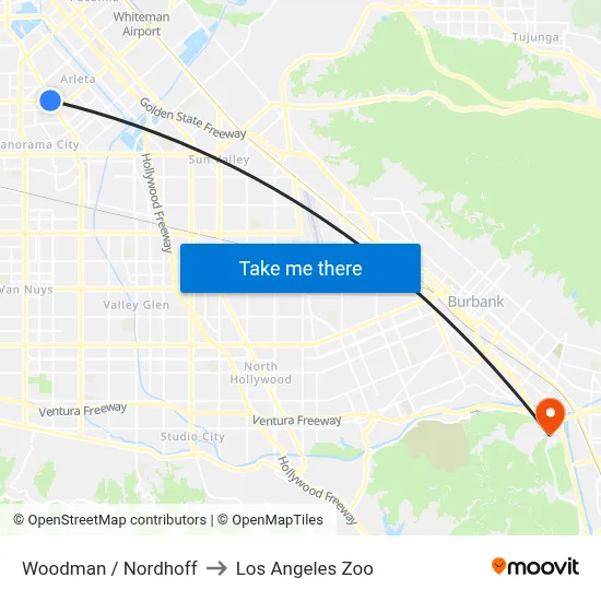 Woodman / Nordhoff to Los Angeles Zoo map