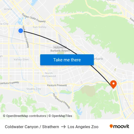 Coldwater Canyon / Strathern to Los Angeles Zoo map