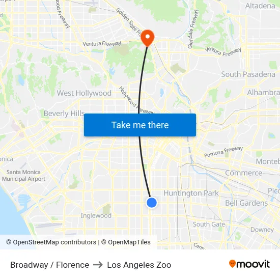 Broadway / Florence to Los Angeles Zoo map