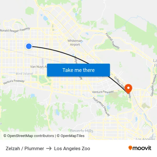 Zelzah / Plummer to Los Angeles Zoo map