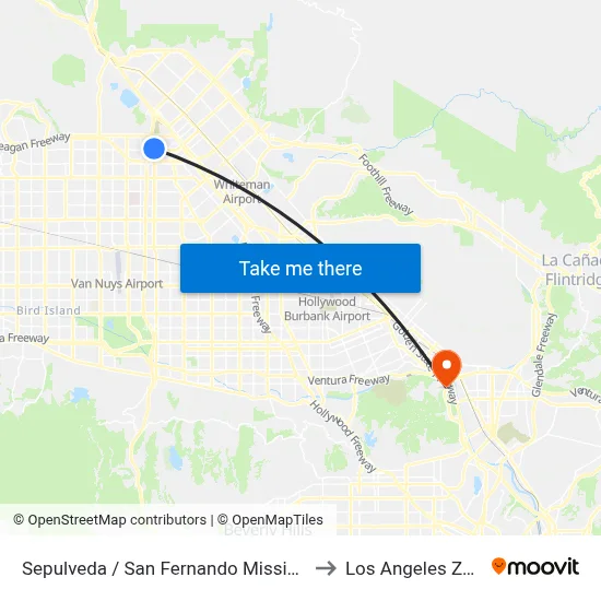 Sepulveda / San Fernando Mission to Los Angeles Zoo map