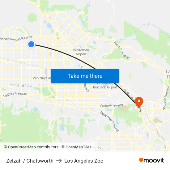 Zelzah / Chatsworth to Los Angeles Zoo map