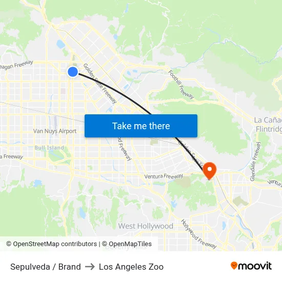 Sepulveda / Brand to Los Angeles Zoo map
