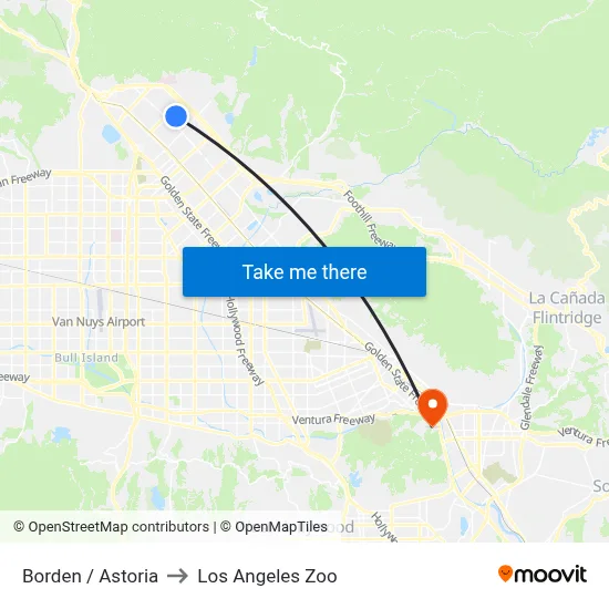 Borden / Astoria to Los Angeles Zoo map