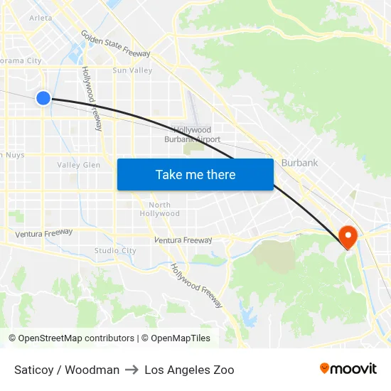 Saticoy / Woodman to Los Angeles Zoo map