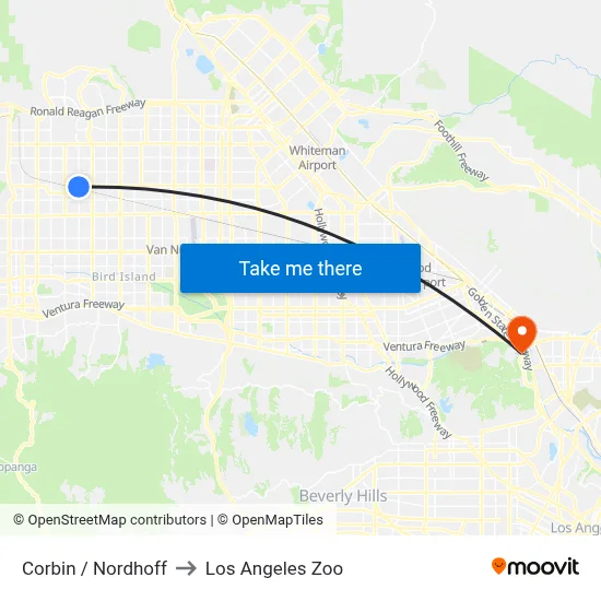 Corbin / Nordhoff to Los Angeles Zoo map