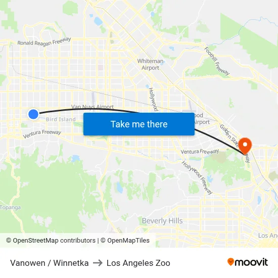 Vanowen / Winnetka to Los Angeles Zoo map