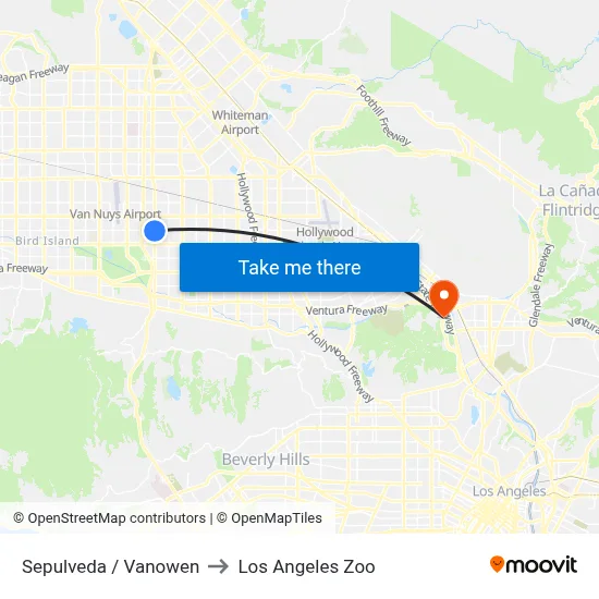 Sepulveda / Vanowen to Los Angeles Zoo map