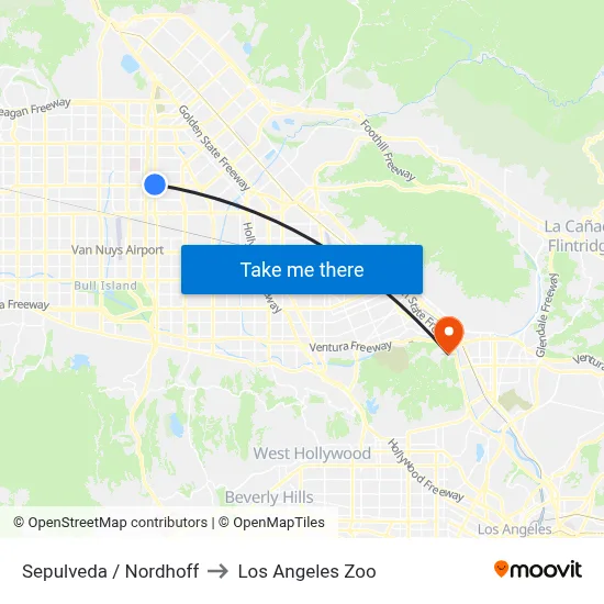 Sepulveda / Nordhoff to Los Angeles Zoo map