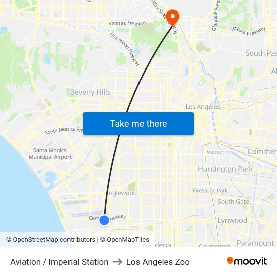 Aviation / Imperial Station to Los Angeles Zoo map