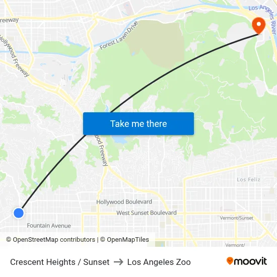 Crescent Heights / Sunset to Los Angeles Zoo map