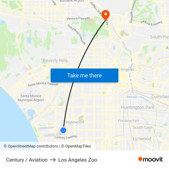 Century / Aviation to Los Angeles Zoo map