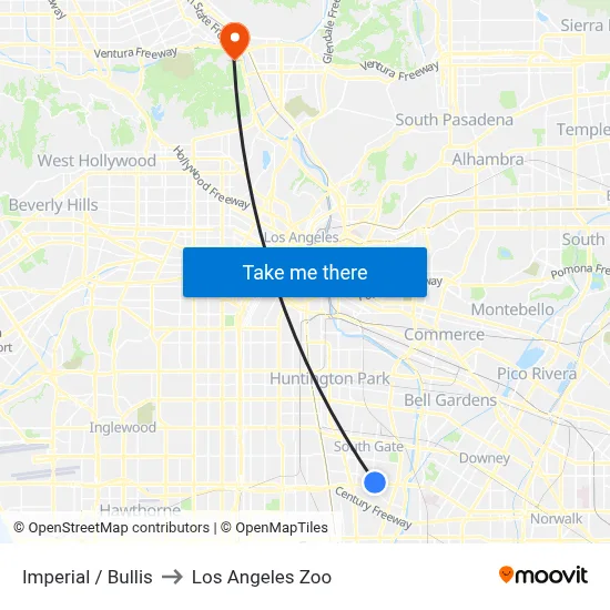 Imperial / Bullis to Los Angeles Zoo map
