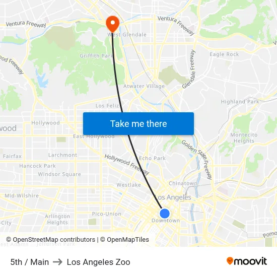 5th / Main to Los Angeles Zoo map