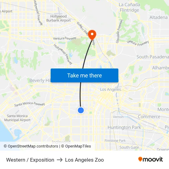 Western / Exposition to Los Angeles Zoo map