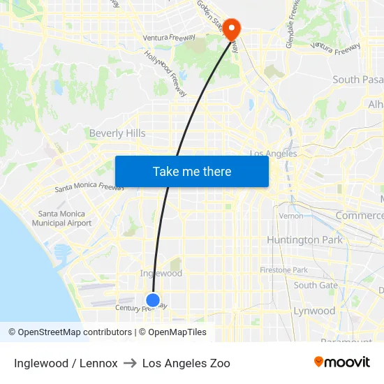 Inglewood / Lennox to Los Angeles Zoo map