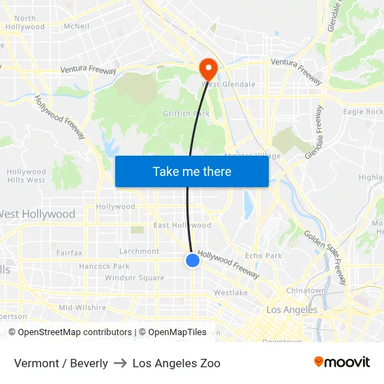 Vermont / Beverly to Los Angeles Zoo map