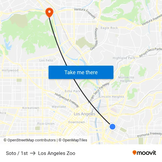 Soto / 1st to Los Angeles Zoo map