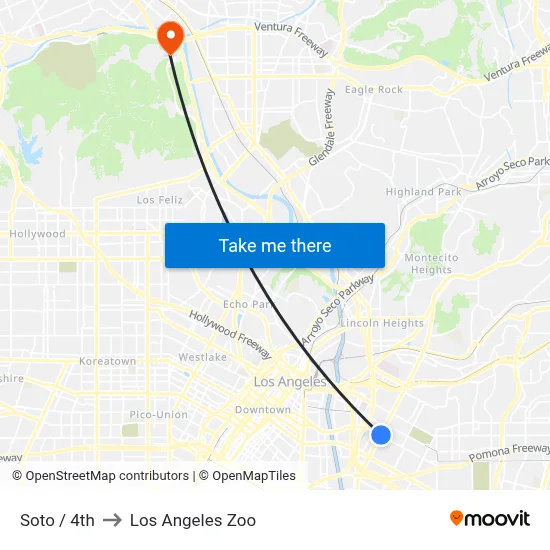 Soto / 4th to Los Angeles Zoo map