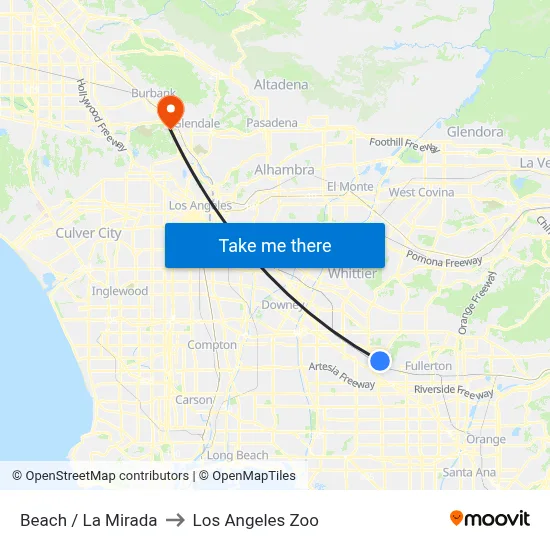 Beach / La Mirada to Los Angeles Zoo map