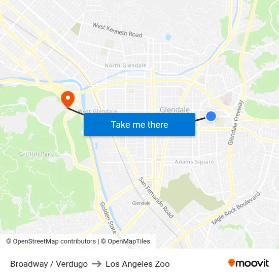 Broadway / Verdugo to Los Angeles Zoo map