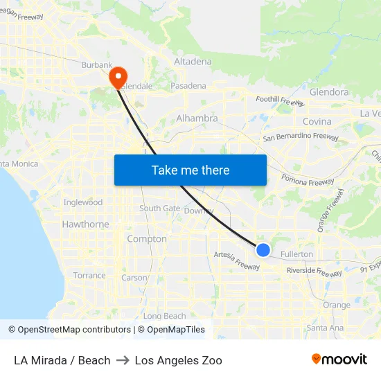 LA Mirada / Beach to Los Angeles Zoo map