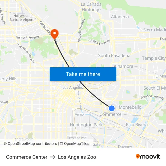 Commerce Center to Los Angeles Zoo map