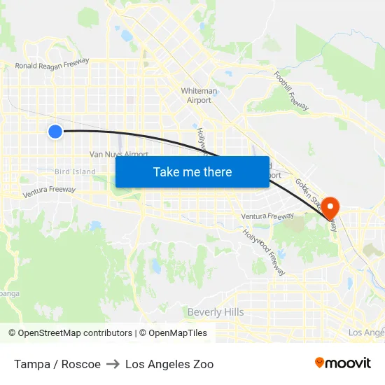 Tampa / Roscoe to Los Angeles Zoo map