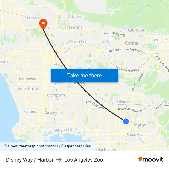 Disney Way / Harbor to Los Angeles Zoo map