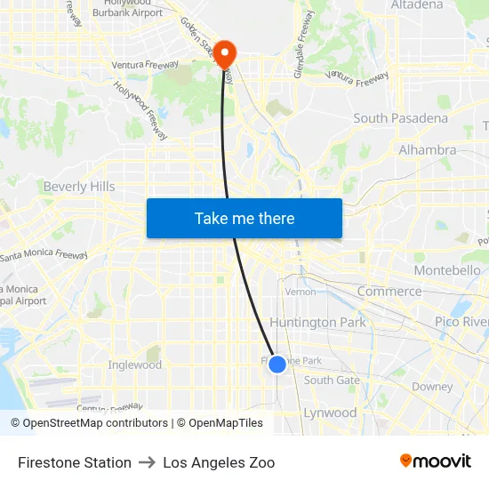 Firestone Station to Los Angeles Zoo map