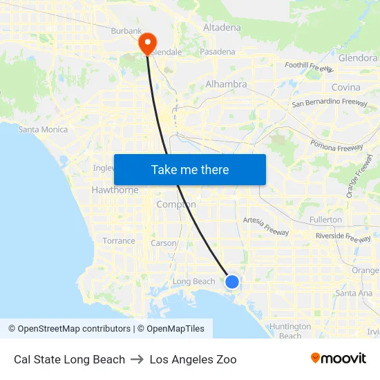 Cal State Long Beach to Los Angeles Zoo map