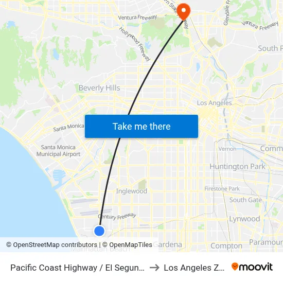 Pacific Coast Highway / El Segundo to Los Angeles Zoo map