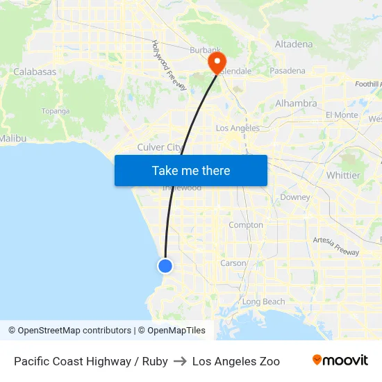 Pacific Coast Highway / Ruby to Los Angeles Zoo map