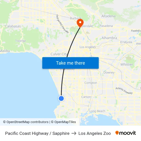 Pacific Coast Highway / Sapphire to Los Angeles Zoo map