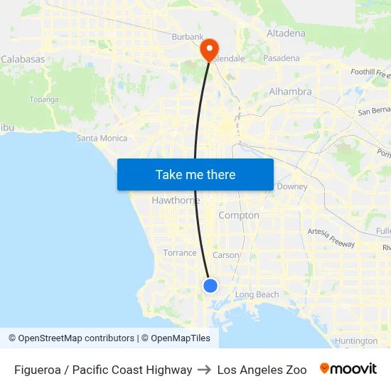Figueroa / Pacific Coast Highway to Los Angeles Zoo map