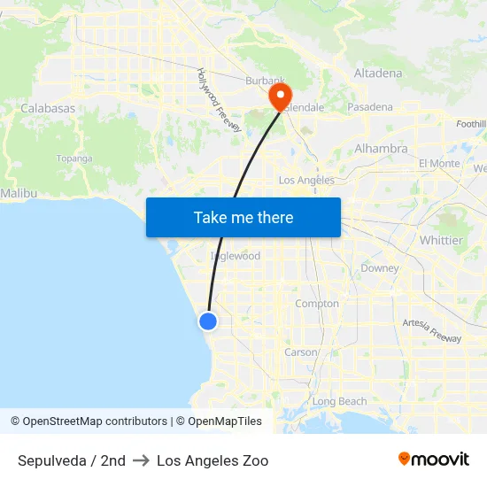 Sepulveda / 2nd to Los Angeles Zoo map
