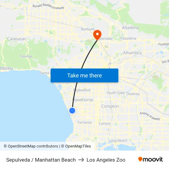 Sepulveda / Manhattan Beach to Los Angeles Zoo map