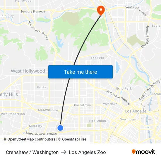 Crenshaw / Washington to Los Angeles Zoo map