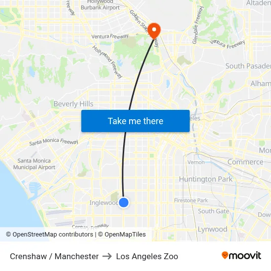 Crenshaw / Manchester to Los Angeles Zoo map