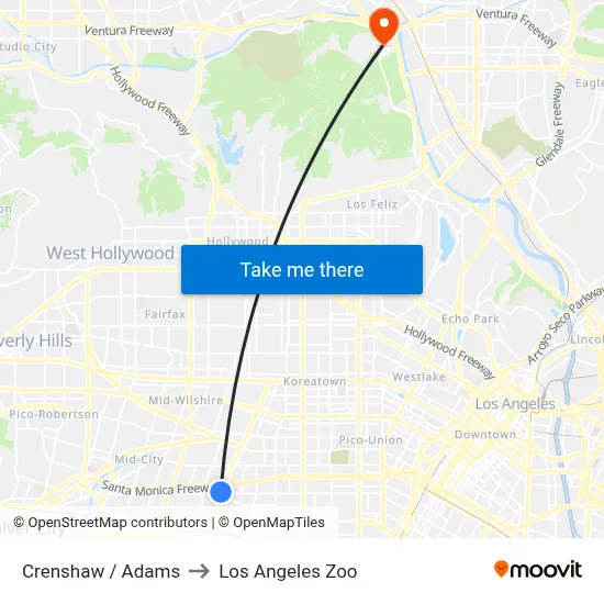 Crenshaw / Adams to Los Angeles Zoo map