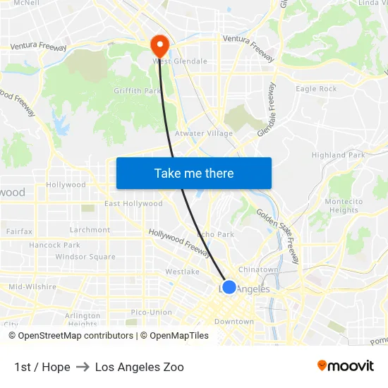 1st / Hope to Los Angeles Zoo map