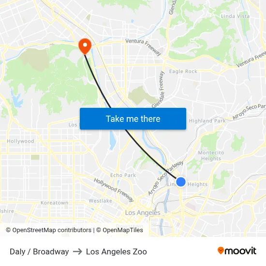Daly / Broadway to Los Angeles Zoo map