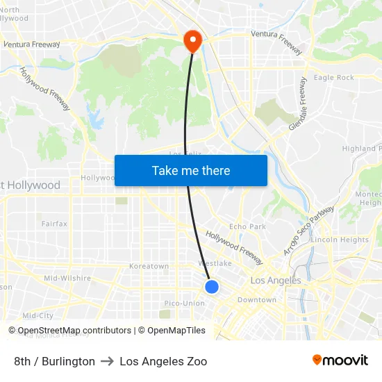 8th / Burlington to Los Angeles Zoo map