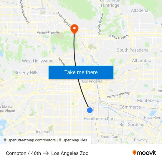 Compton / 46th to Los Angeles Zoo map